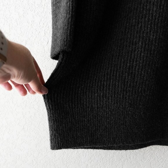 Old Navy Dress Sz L Dark Gray Knit 1/4 Zip Ribbed Long Sleeve Shift Recycled - Picture 6 of 8